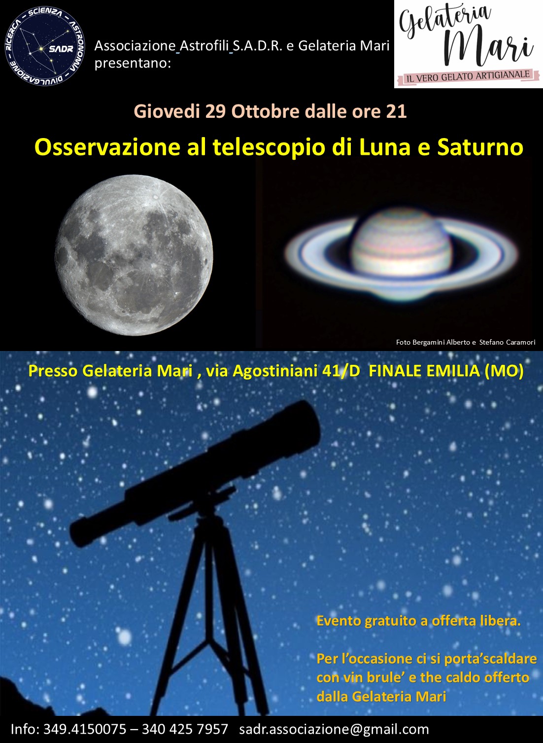 Osservazione al telescopio della Luna e di Saturno
